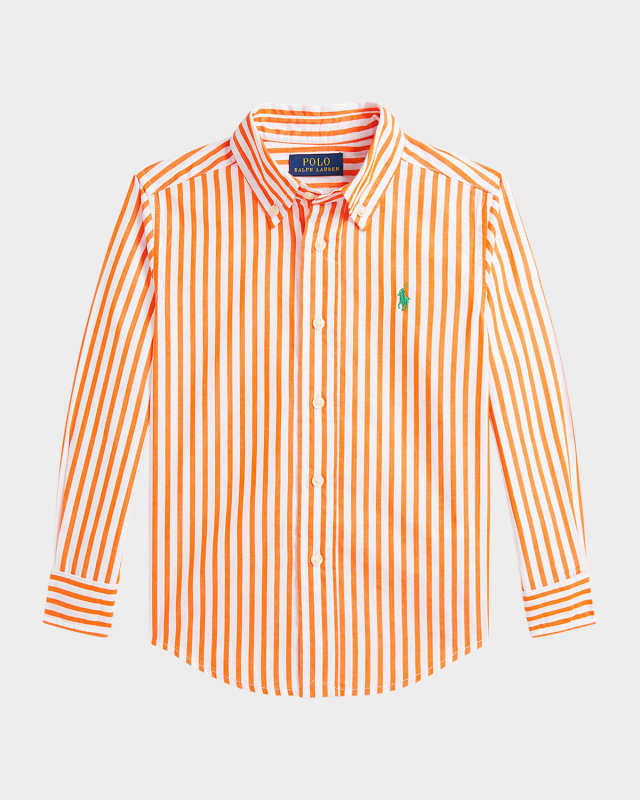 Boy's Striped Pony Embroidered Sport Shirt, Size 2-7